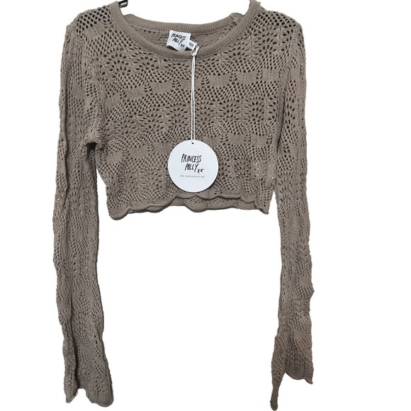 Princess Polly Sweaters - NEW Princess Polly cropped sweater Leah Beige crochet Top Only size XS/S NWT